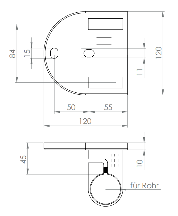 Edelstahl Wandbefestigung für Geländerpfosten zum Spannen, Platte 120 x 120 x 10 mm, V2A