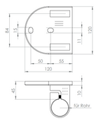 Edelstahl Wandbefestigung für Geländerpfosten zum Spannen, Platte 120 x 120 x 10 mm, V2A