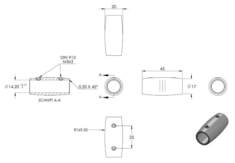 Zeichnung Stabverbinder für Rundstab Ø 14 mm