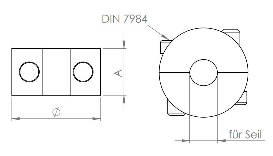 Rundklemme für Seil, 2-teilig, V4A