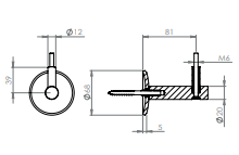 verschraubter Handlaufhalter mit Durchgangsbohrung, Stockschraube und Linsenkopfschraube, V2A