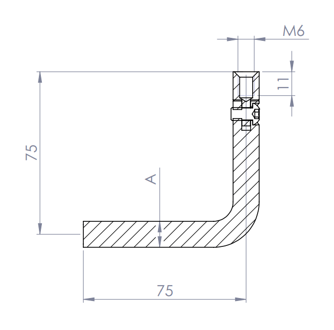 Gelenkbügel Edelstahl, 90° gebogen, 1 x Innengewinde, 1 x flach zum Anschweißen, V2A