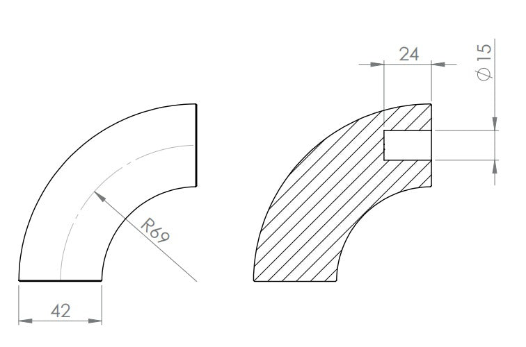 90° Endbogen für Holzhandlauf Buche, Ø 42 mm, geschliffen und lackiert, für den Innenbereich
