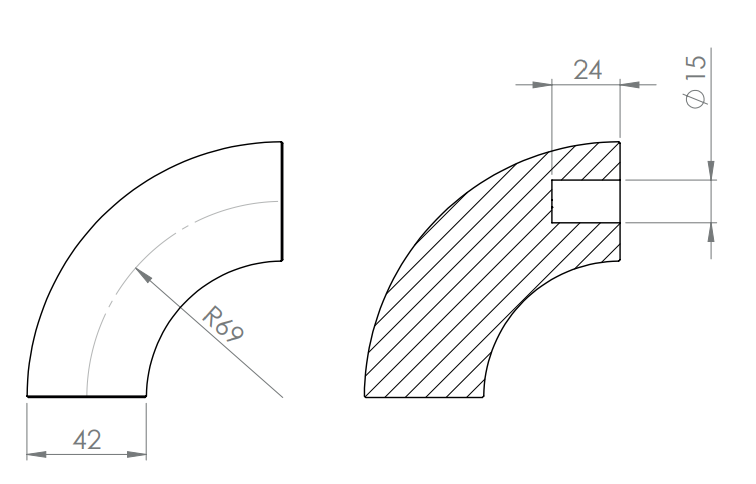 90° Endbogen für Holzhandlauf Buche, Ø 42 mm, geschliffen und lackiert, für den Innenbereich
