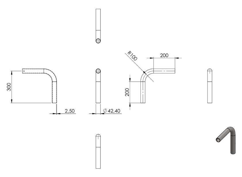 Zeichnung Rohrbogen Ø 42,4 mm