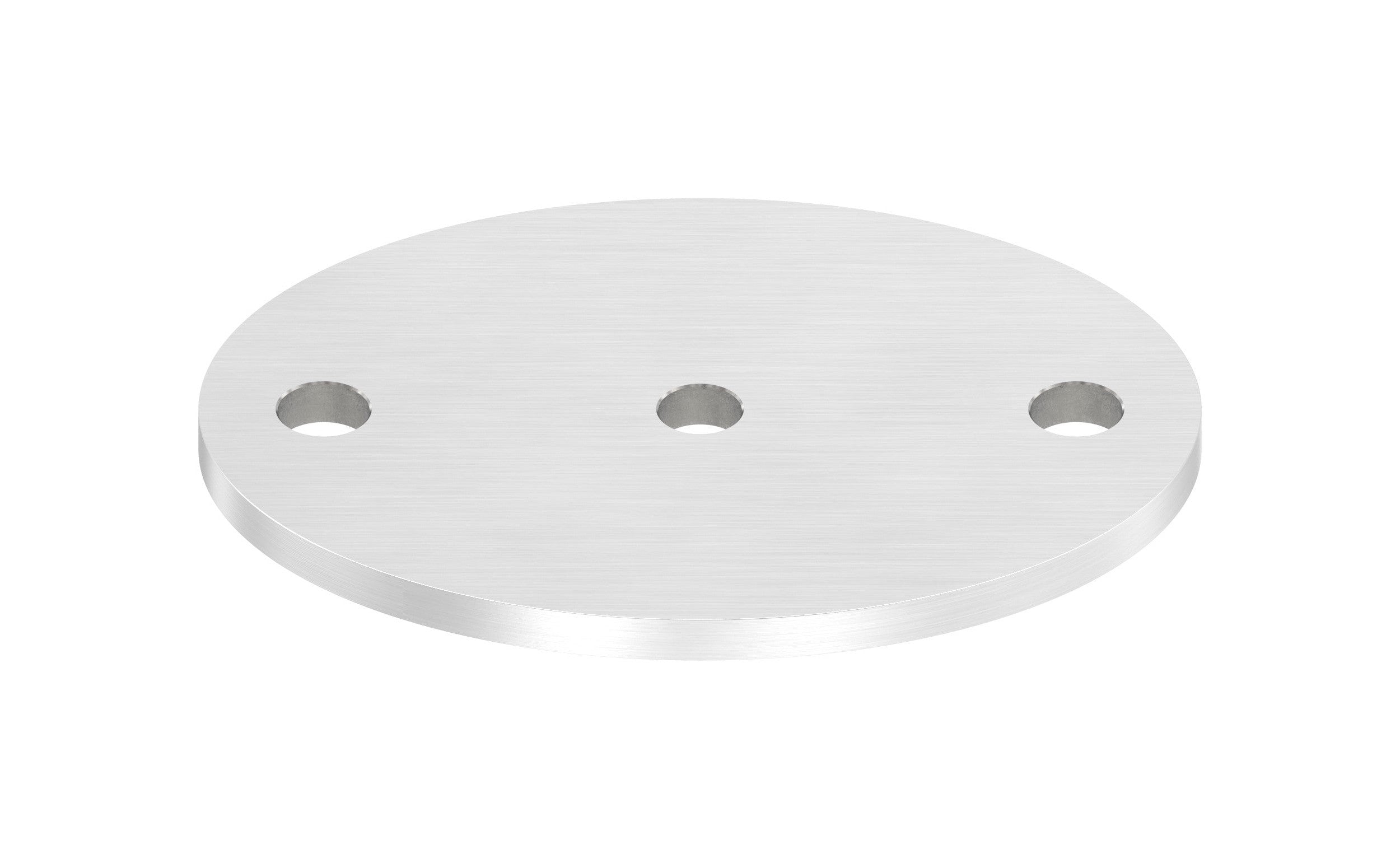 Edelstahl Ankerplatte oval mit Mittelbohrung und 2 Bohrungen, ohne Fase, Längsschliff, V2A