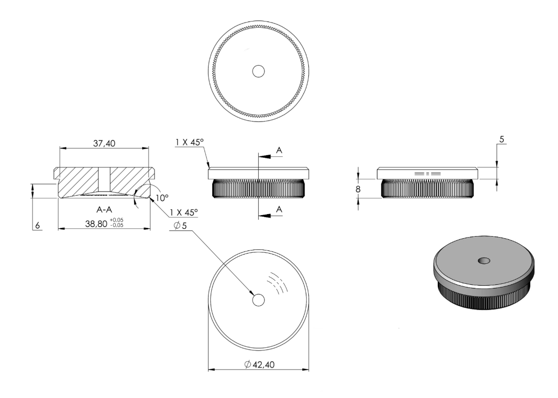 Zeichnung Rohrabschlussstopfen für Rohr Ø 42,4 x 2,0 mm