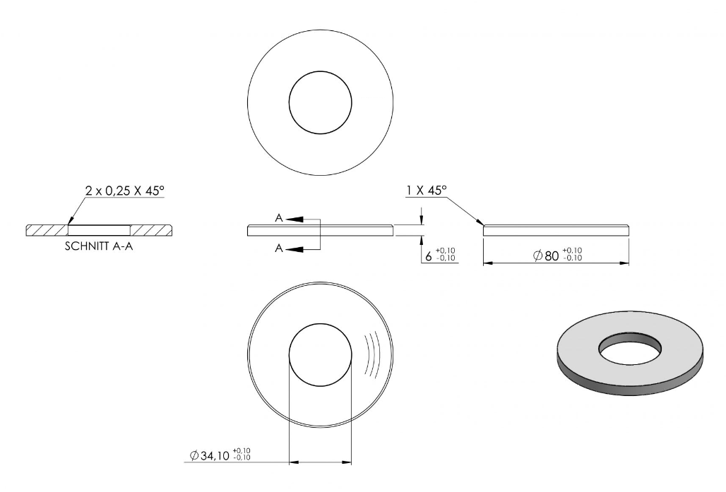 Zeichnung Ankerplatte Ø 80 x 6 mm, Mittelbohrung Ø 33,7 mm