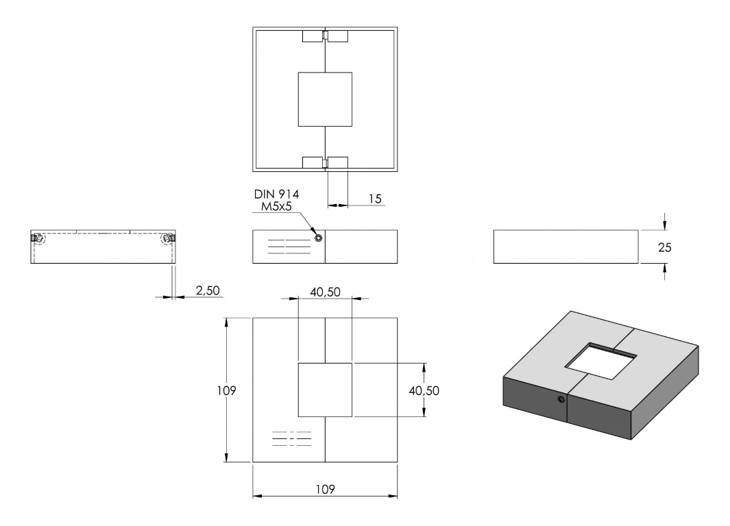 Edelstahl Abdeckrosette für Quadratrohre, teilbar, mit Mittelbohrung, Längsschliff, V2A / V4A