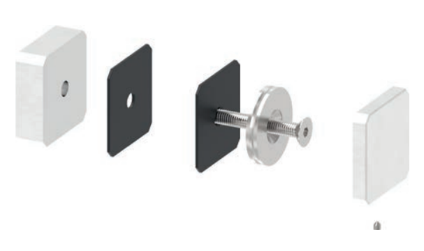 Glaspunkthalter 63 x 63 mm, Klemmbereich 8.0 x 21.52 mm, V2A