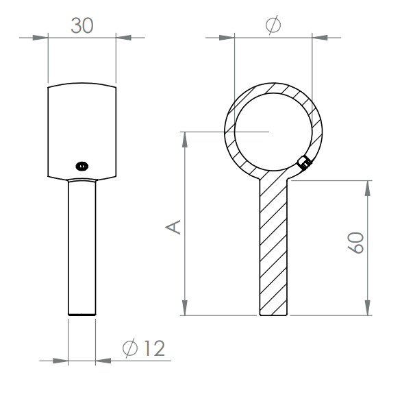 verschweißter Handlaufhalter, Stift mit Kugelring für Rohr Ø 33,7 mm / 42,4 mm, ohne Gewinde, V2A