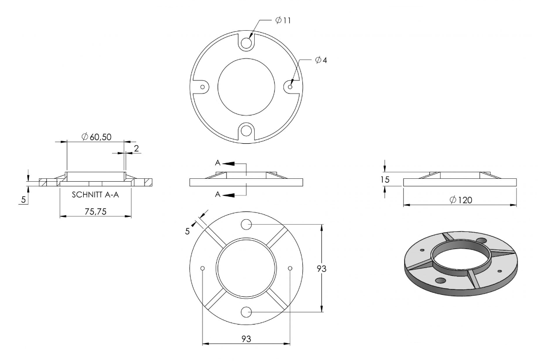 Zeichnung Ankerplatte 120 x 8 mm, Mittelbohrung 60,5 mm