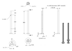 Edelstahl Mittelpfosten zur Bodenmontage, Länge 880 mm, 4 x M8 Fließformgewinde 180° versetzt, V2A