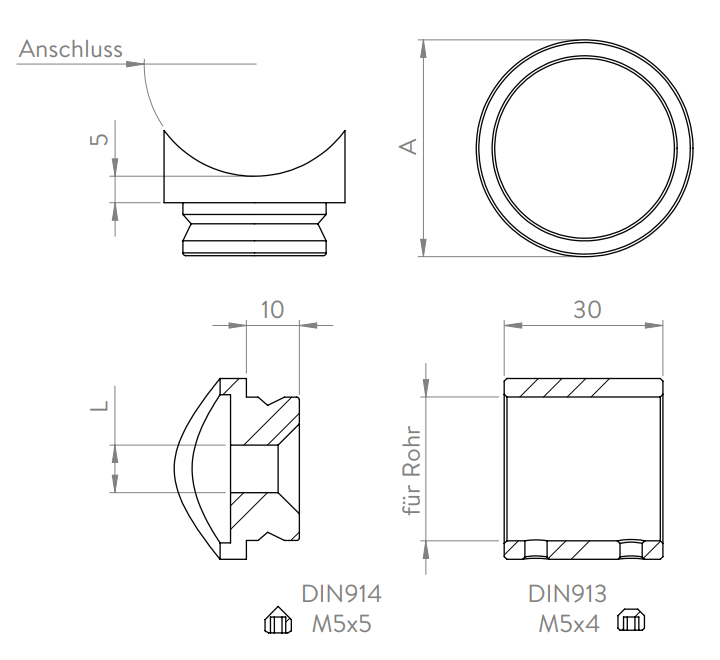 Zeichnung Rohrbefestigung für Rohr Ø 26,9 mm