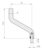 Bügel Edelstahl 2 x 30° gebogen, 360° drehbar,1 x Außengewinde, 1 x flach zum Anschweißen, V2A