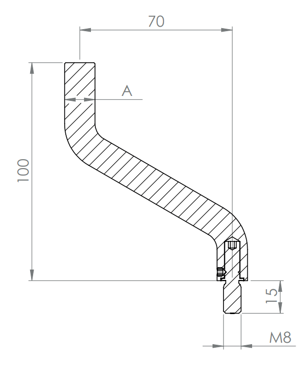Bügel Edelstahl 2 x 30° gebogen, 360° drehbar,1 x Außengewinde, 1 x flach zum Anschweißen, V2A