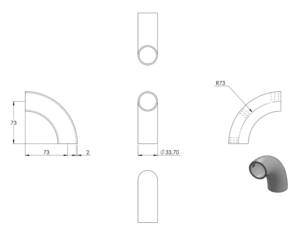 Zeichnung Schweißbogen Ø 33,7 mm