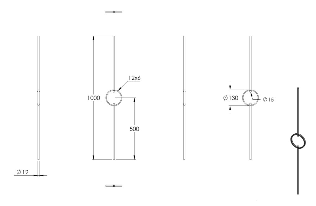Designstab mit flachem Edelstahlring, Länge 1000 mm, V2A