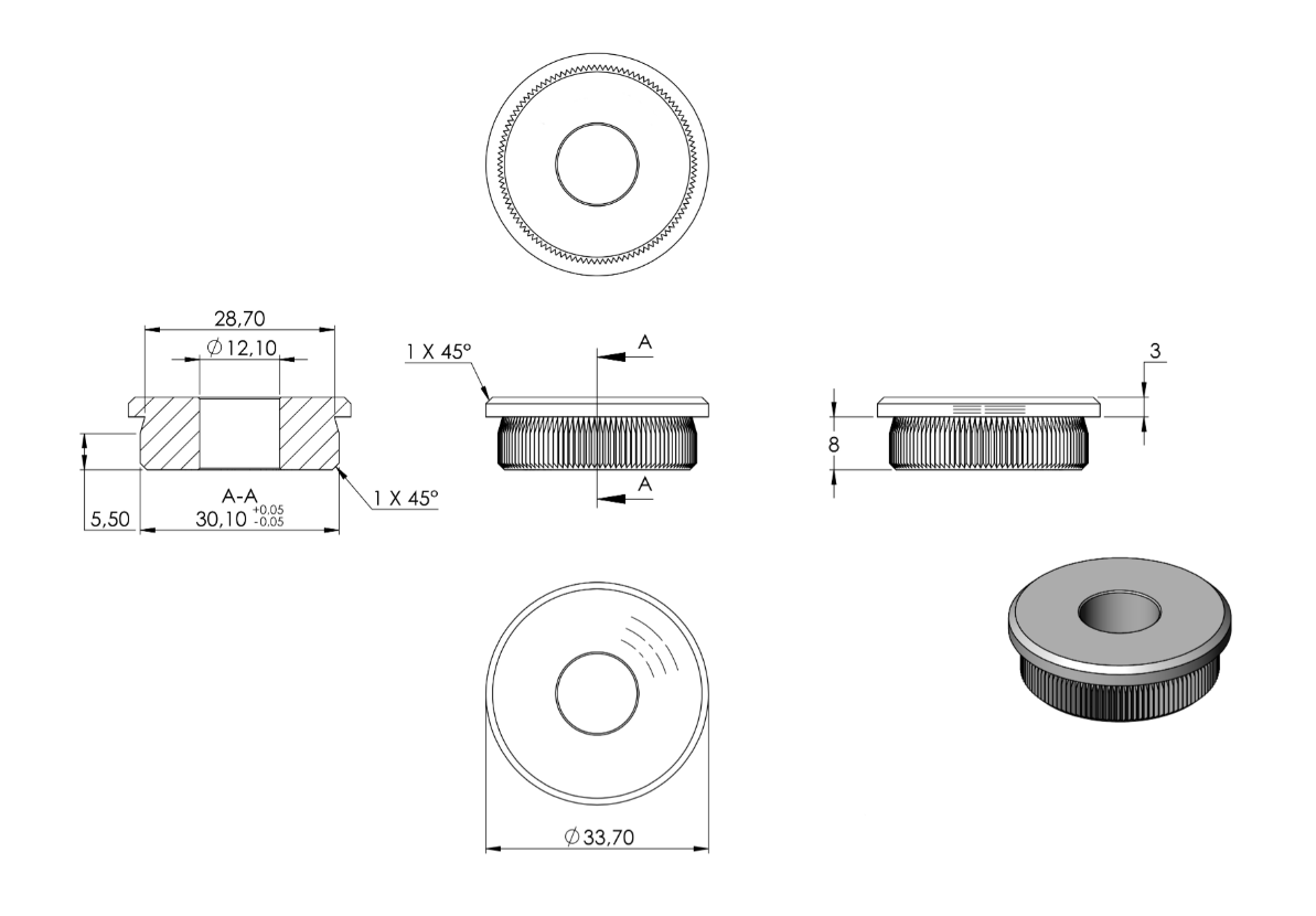 Zeichnung Rohrabschlussstopfen für Rohr Ø 33,7 x 2,0 mm