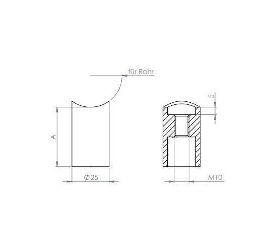 Edelstahl Wandbefestigung für Geländerpfosten, mit Innengewinde M10, V2A