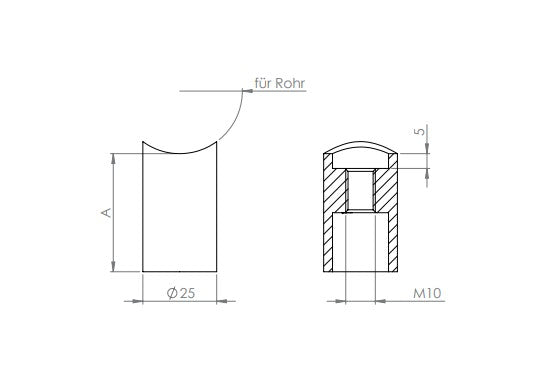 Edelstahl Wandbefestigung für Geländerpfosten, mit Innengewinde M10, V2A