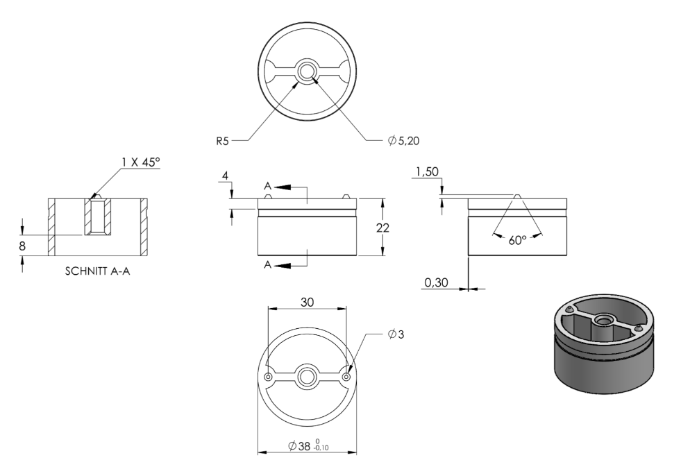 Adapter für Holzhandlauf Ø 42 mm, V2A