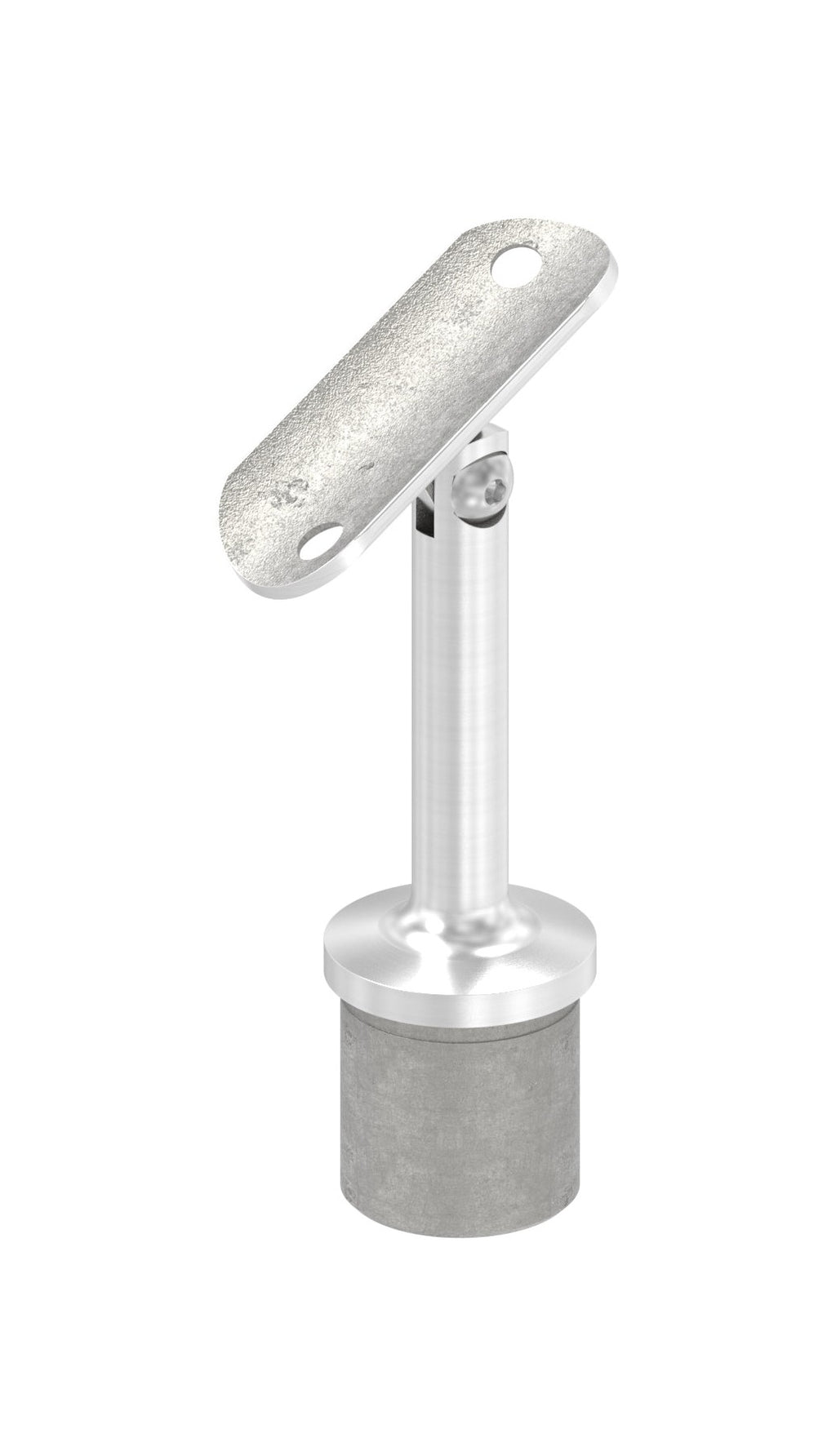 Handlaufstütze Edelstahl aus einem Stück, mit Gelenkstift und Handlaufanschlussplatte, V2A / V4A