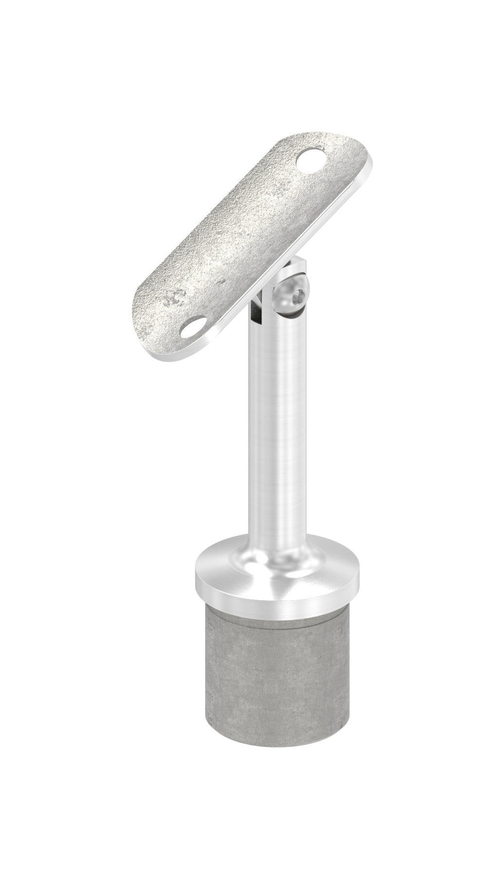 Handlaufstütze Edelstahl aus einem Stück, mit Gelenkstift und Handlaufanschlussplatte, V2A / V4A