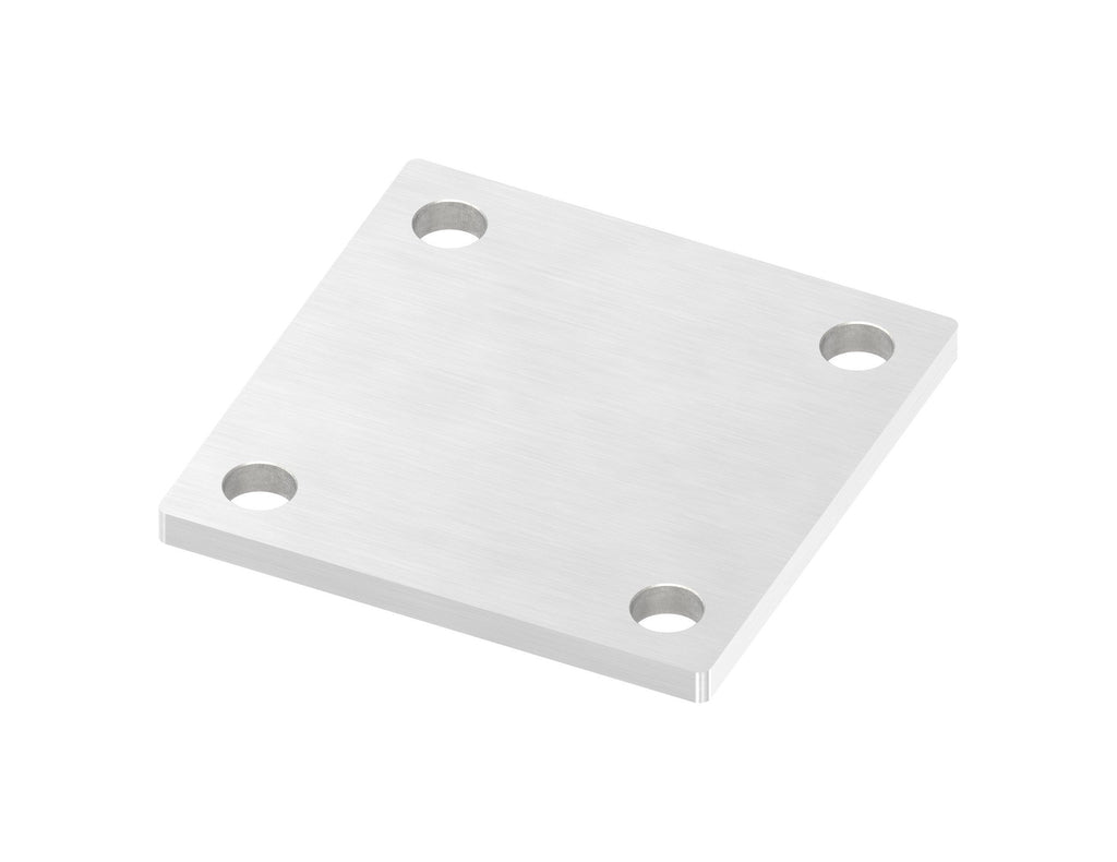 Edelstahl Ankerplatte quadratisch, ohne Fase, 4 Bohrungen, Längsschliff, V2A