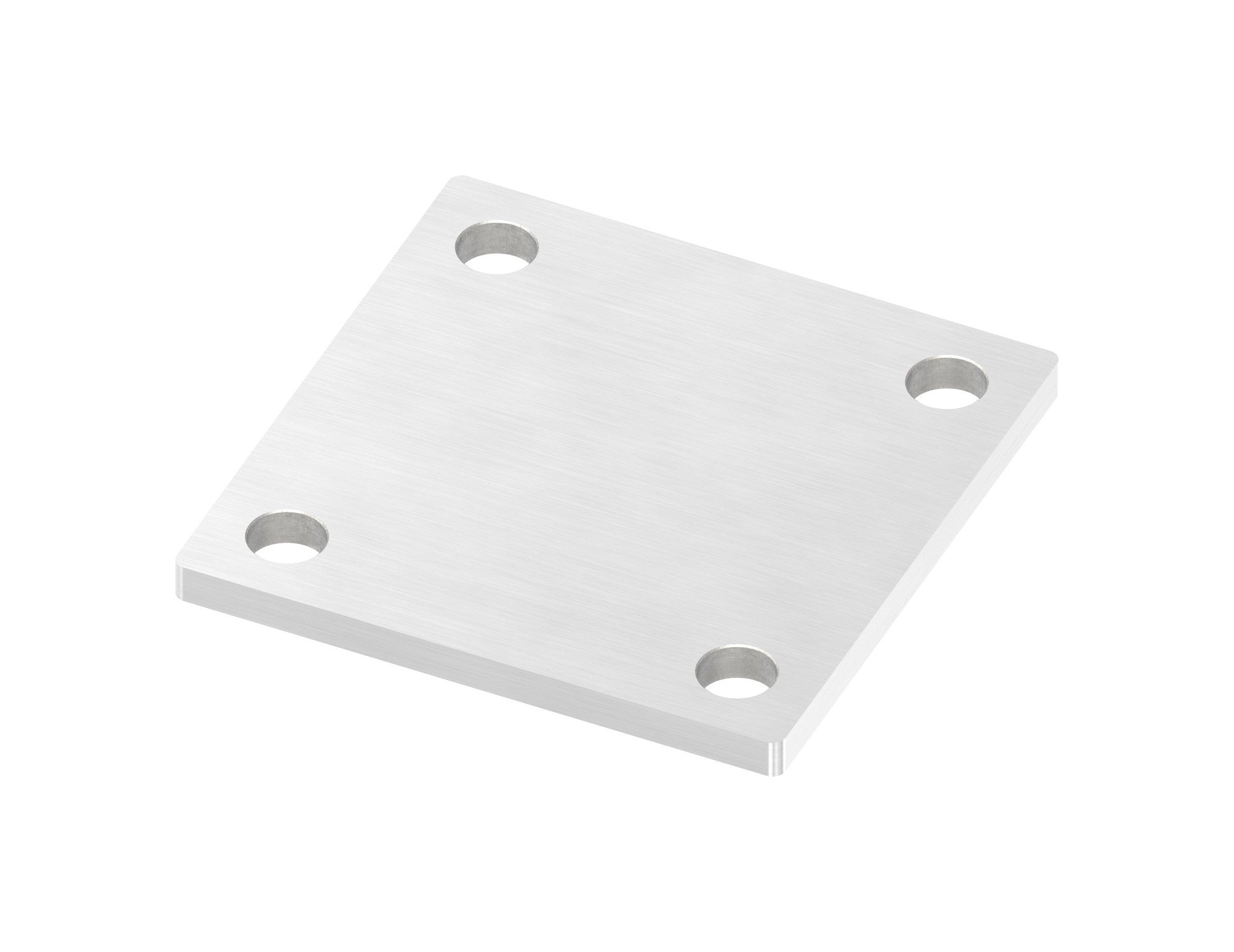 Edelstahl Ankerplatte quadratisch, ohne Fase, 4 Bohrungen, Längsschliff, V2A