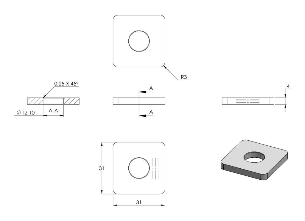 Zeichnung Flachkappe für Rohr 30 x 30 mm