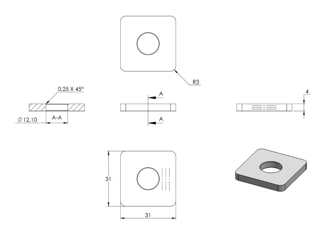 Zeichnung Flachkappe für Rohr 30 x 30 mm