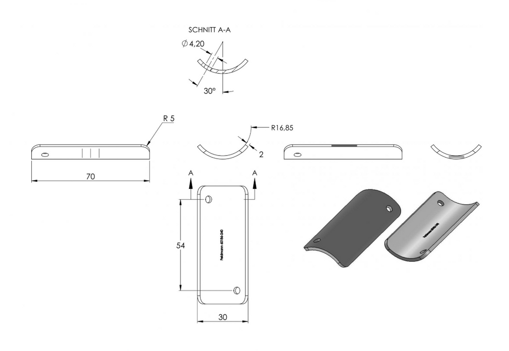 Zeichnung Handlaufanschlussplatte für Handlauf Ø 33,7 mm