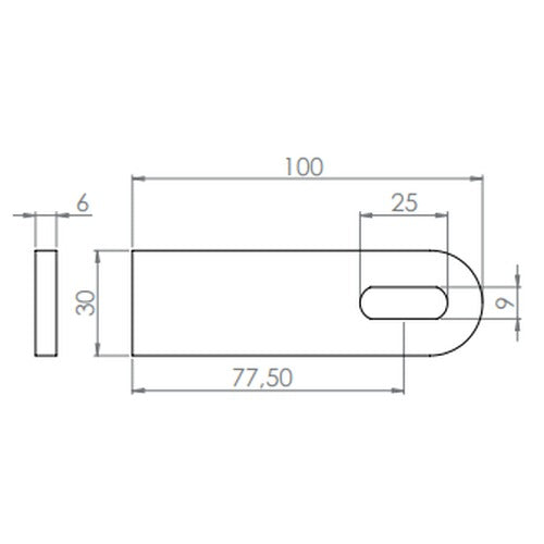 Edelstahl Anschweißlasche 100 x 30 x 6 mm, geschliffen, mit Langloch, V2A