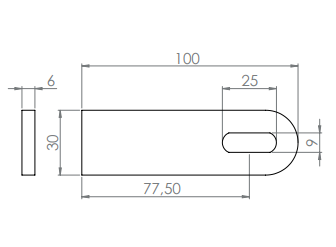 Edelstahl Anschweißlasche 100 x 30 x 6 mm, geschliffen, mit Langloch, V2A