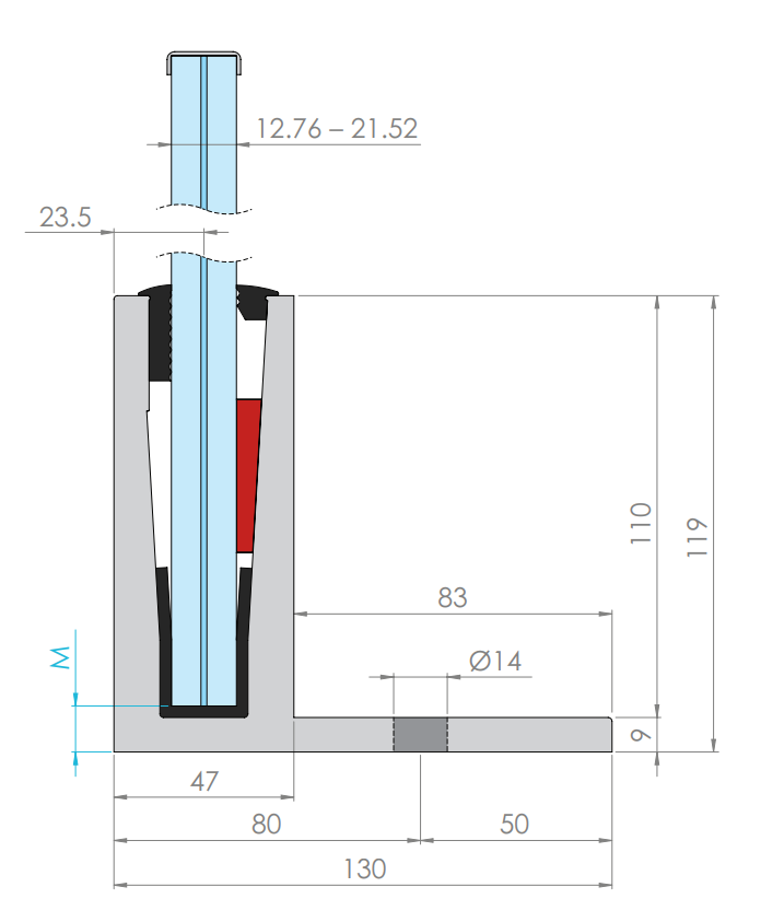 Alu-Profil eleganza STRONG, Holmlast 0.5 - 3.0 kN, zur aufgesetzten Montage