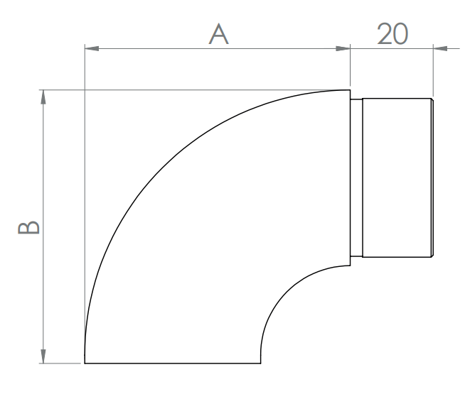 Edelstahl Rohrbogen 90° als kurzes Endstück flach, zum Einstecken ins Rohr, V2A / V4A