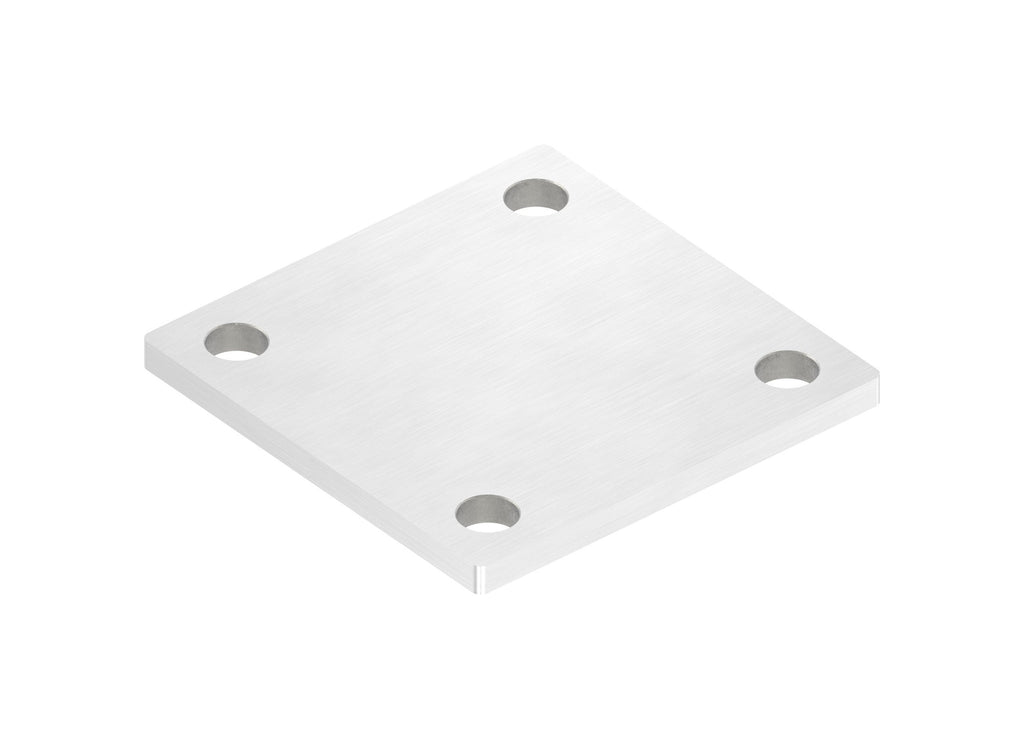 Edelstahl Ankerplatte quadratisch, ohne Fase, 4 Bohrungen, Längsschliff, V2A