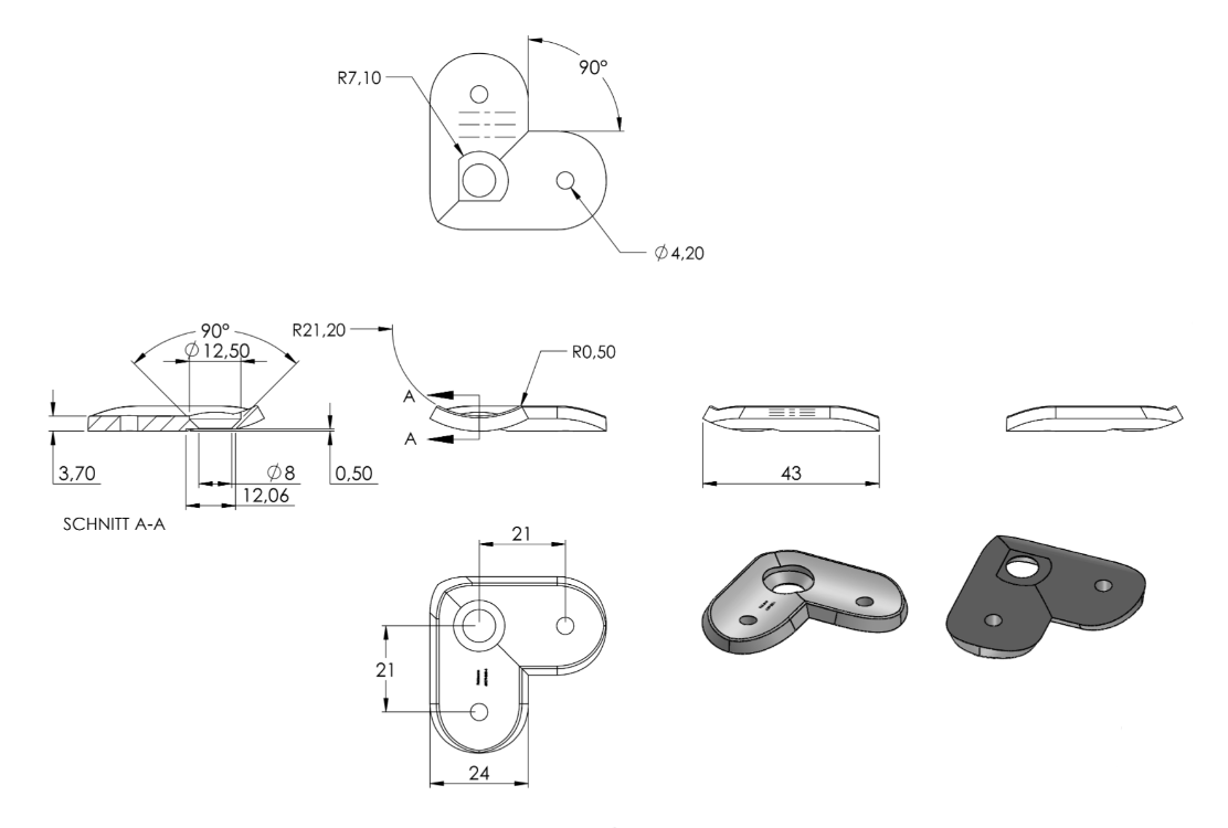 Zeichnung Handlaufanschlussplatte für Handlauf Ø 42,4 mm, zum Vernieten