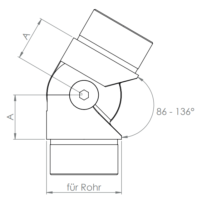 Edelstahl Gelenkstück hohl, für Kabeldurchführung, zum Einstecken ins Rohr, V2A / V4A