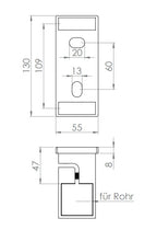 Edelstahl Wandbefestigung für Geländerpfosten zum Spannen, Platte 130 x 55 x 8 mm, V2A / V4A