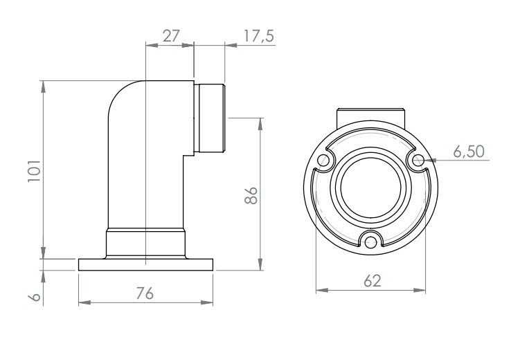 Edelstahl Wandhalter 90° für Rundrohre, lang, zum Einstecken ins Rohr, V2A
