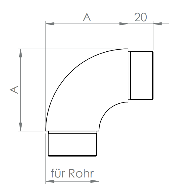 Edelstahl Rohrbogen 90°, zum Einstecken ins Rohr, V2A / V4A