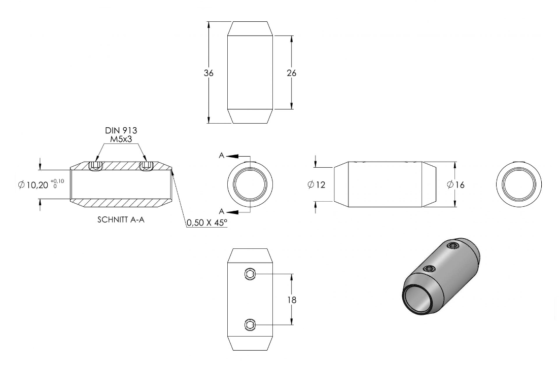Zeichnung Stabverbinder für Rundstab Ø 10 mm