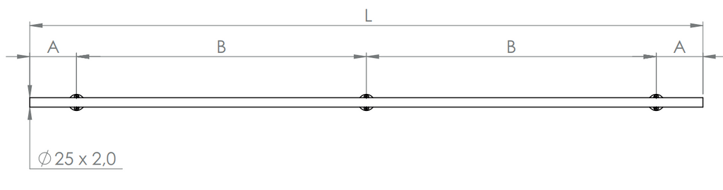 Laufschiene für Glasschiebetüren, mit 3 Bohrungen M8, V2A