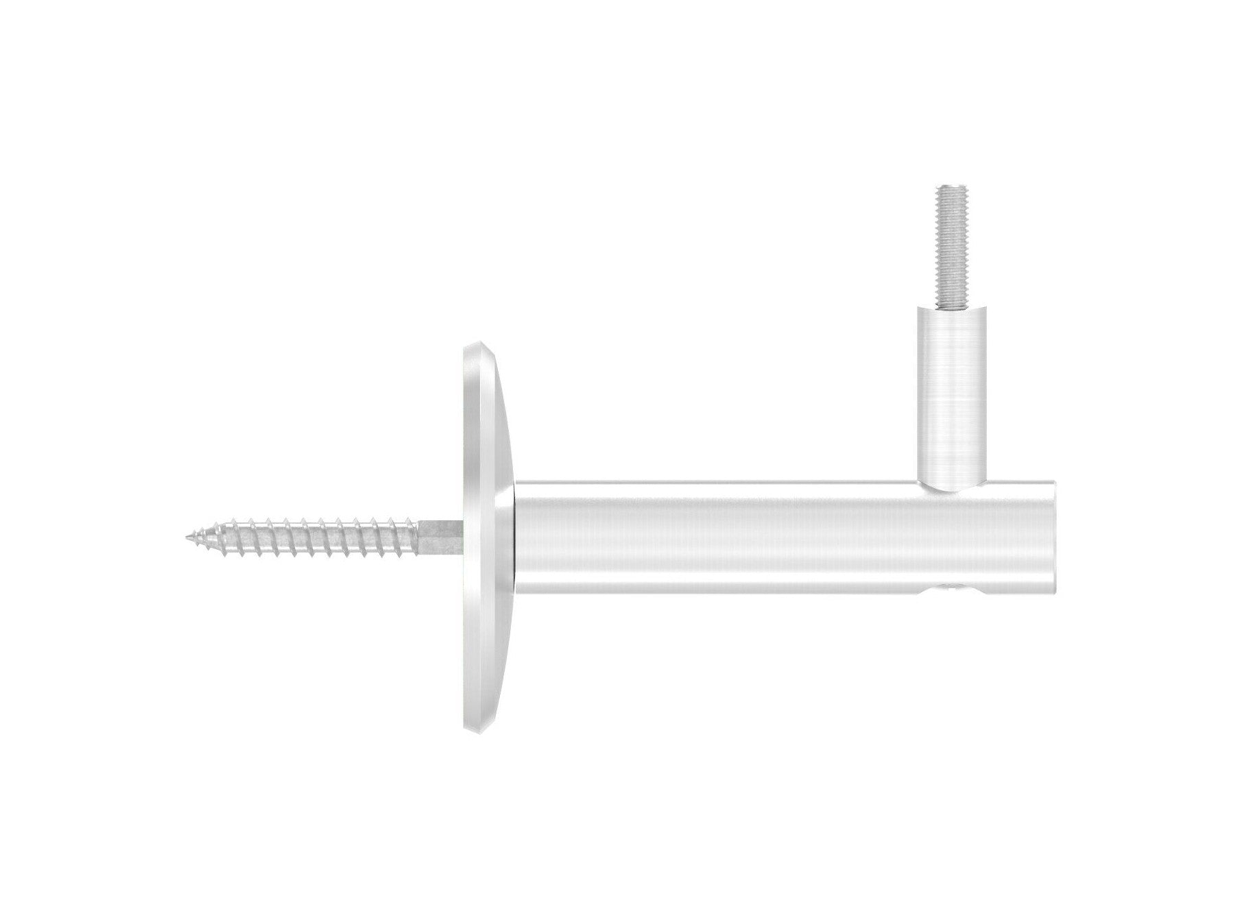 verschraubter Handlaufhalter mit Durchgangsbohrung, Stockschraube und Linsenkopfschraube, V2A