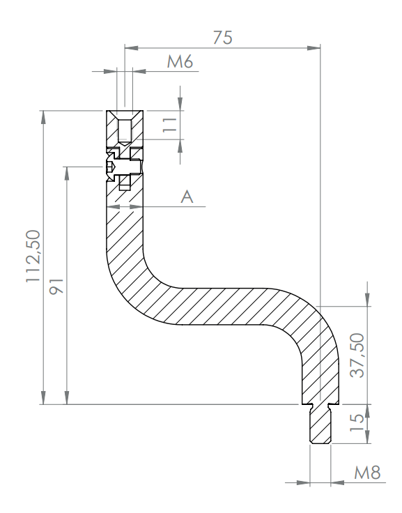 Gelenkbügel Edelstahl 2 x 90° gebogen,1 x Außengewinde, 1 x Innengewinde, V2A