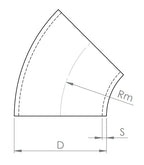 Edelstahl Schweißbogen 45°, Bauart 3, zum Anschweißen ans Rohr, V2A