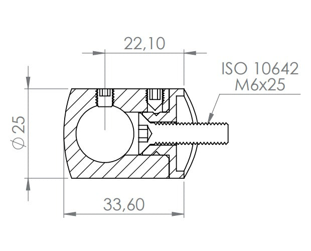 Querstabhalter Ø 25 mm, mit Durchgangsbohrung, V2A