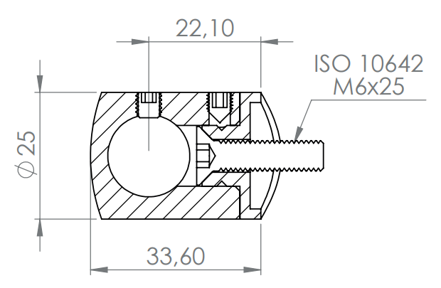 Querstabhalter Ø 25 mm, mit Durchgangsbohrung, V2A
